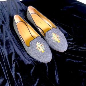 Talbots grey tweed flats with festive holiday tree. Size 8 1/2. Leather lining.